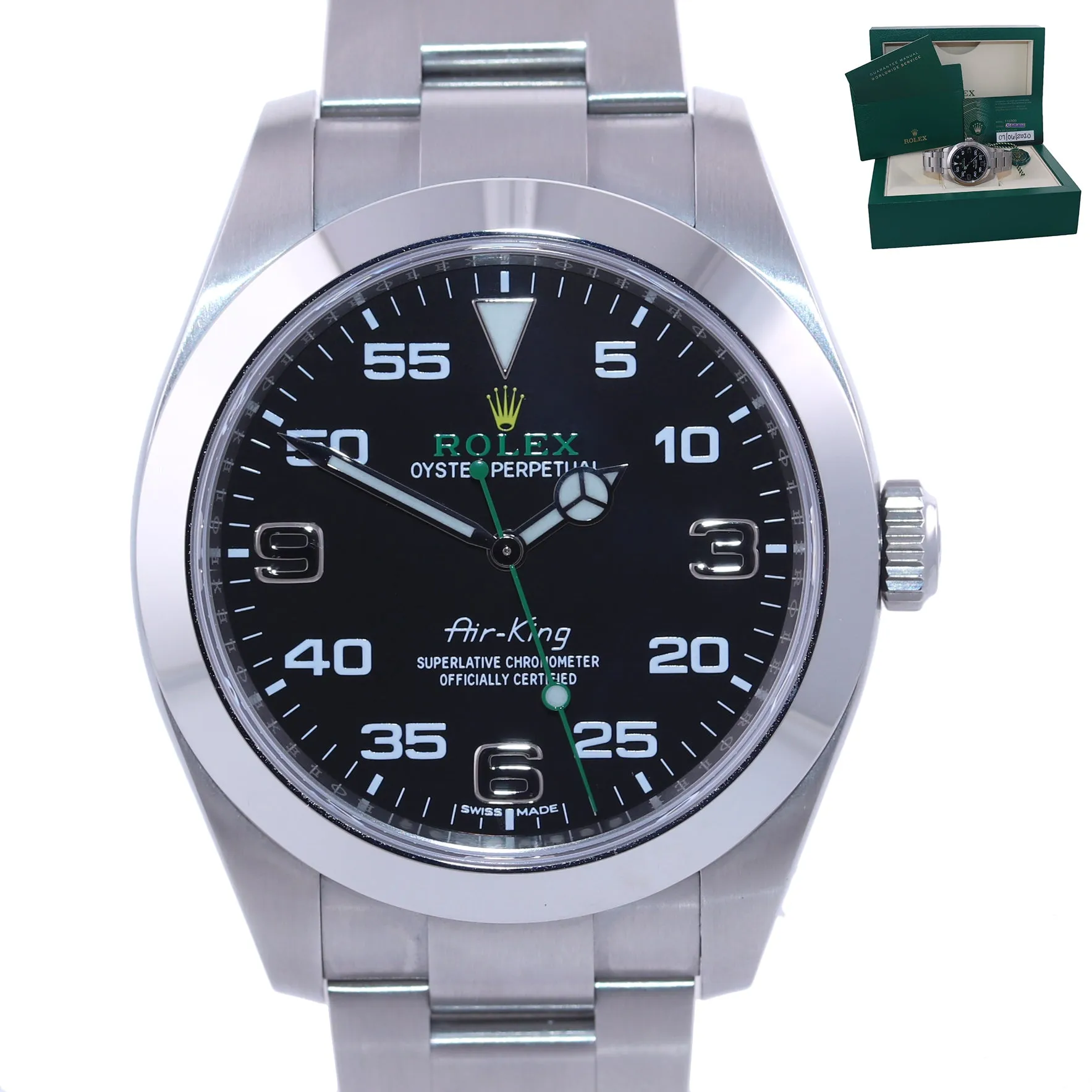 BRAND NEW 2020 PAPERS  Rolex Air-King 116900 Green Arabic 40mm Steel Watch Box