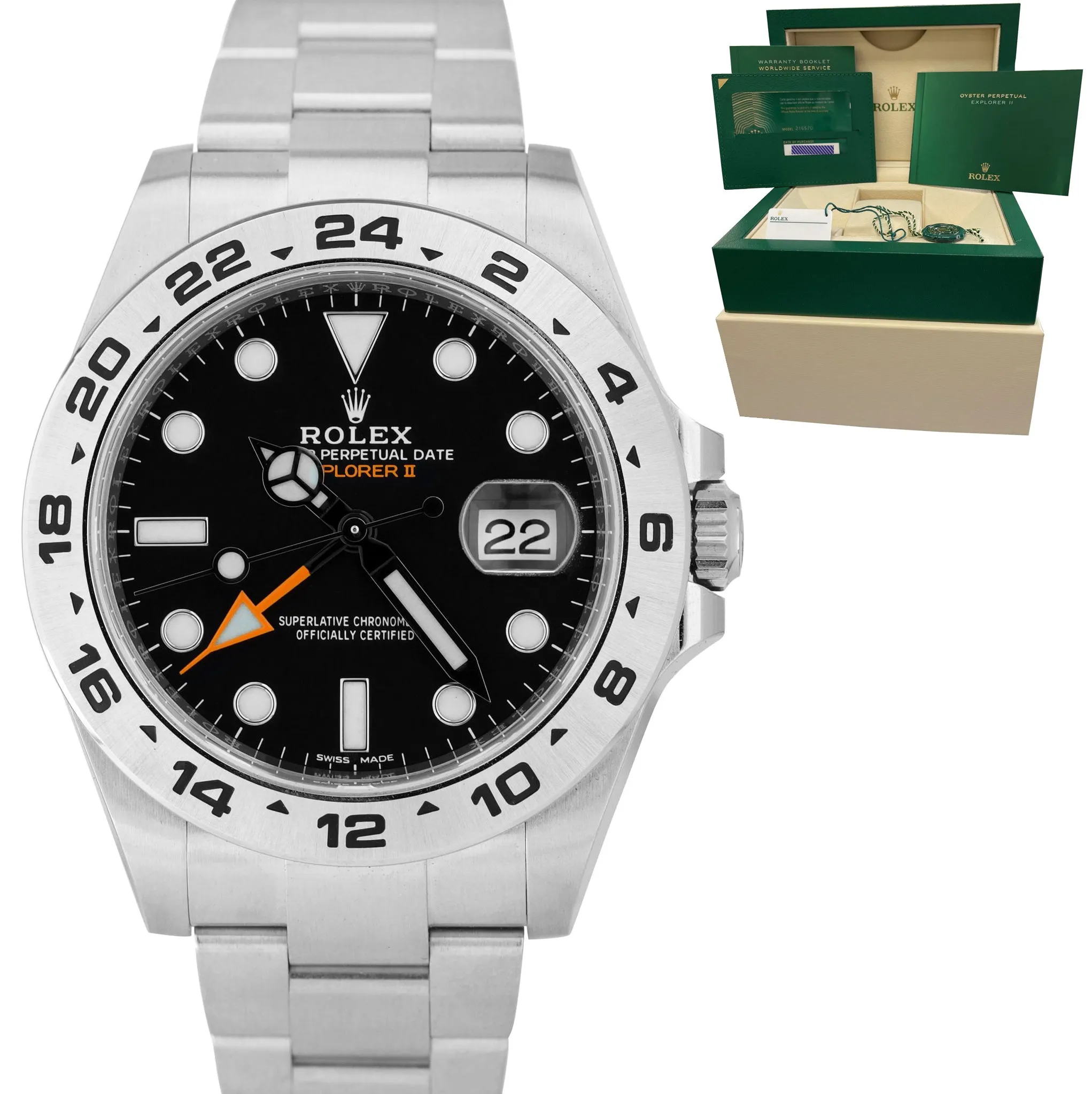 BRAND NEW 2021 Rolex Explorer II 42mm Black Steel Orange GMT Date Watch 216570