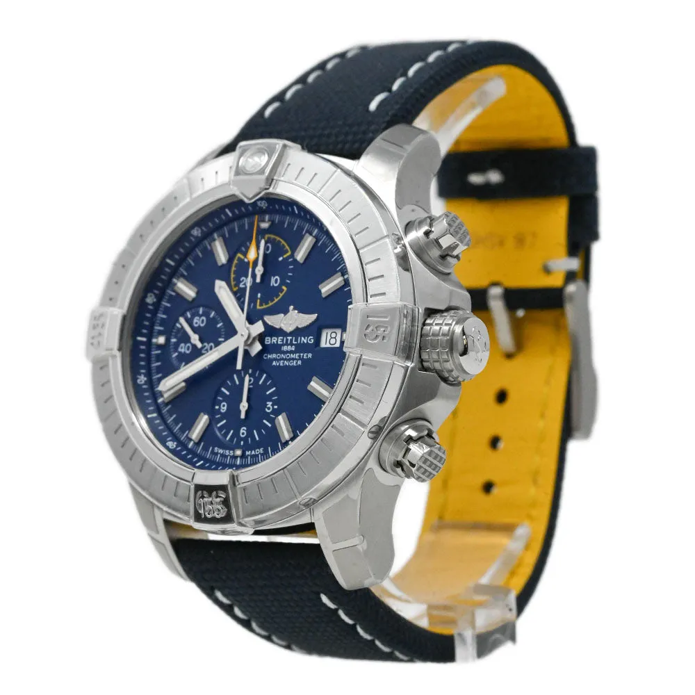 Breitling Men's Avenger Stainless Steel 45mm Blue Chronograph Dial Watch Reference #: A13317