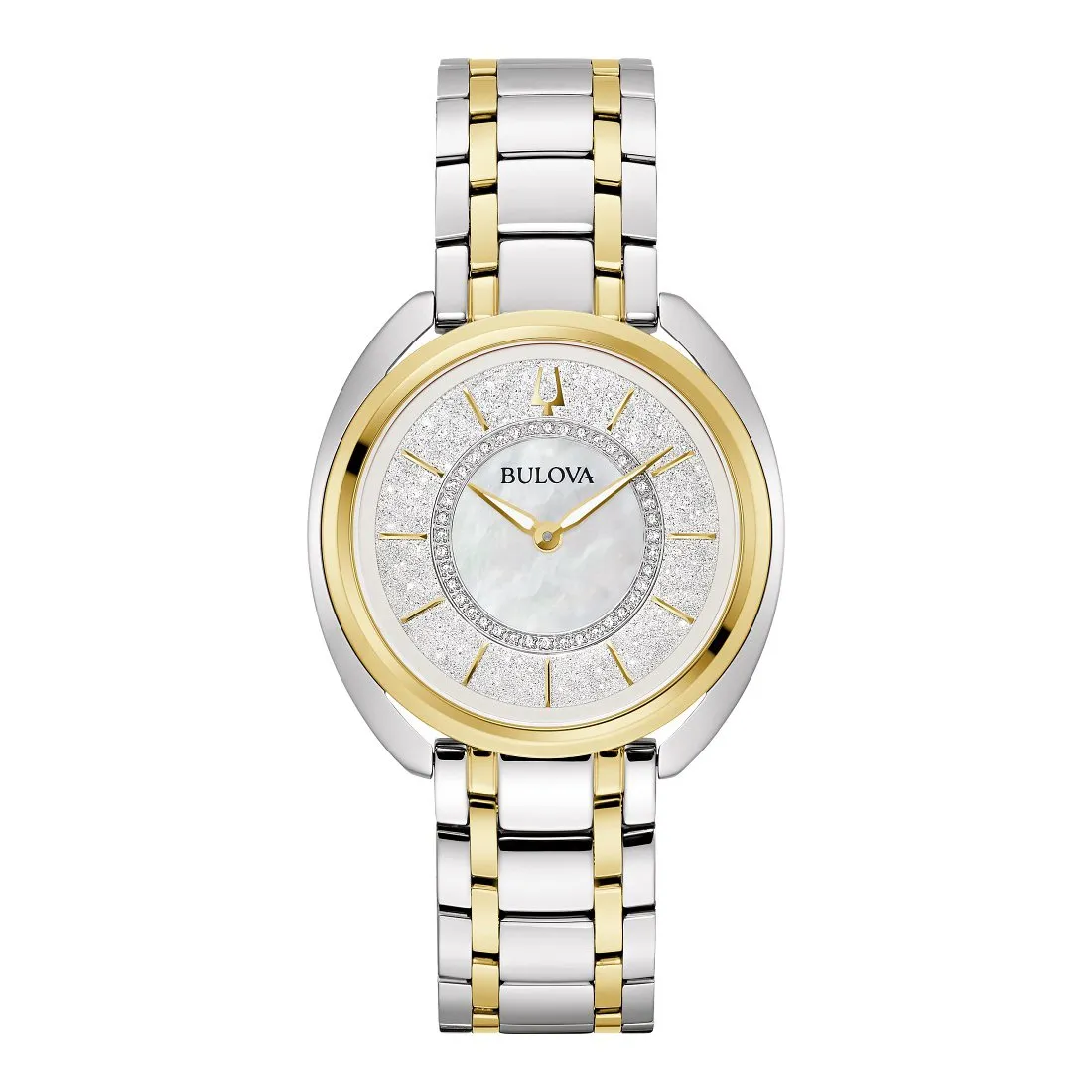 Bulova Duality Ladies Two Tone Diamond and Mother of Pearl Dial with Metal and Leather Strap Watch
