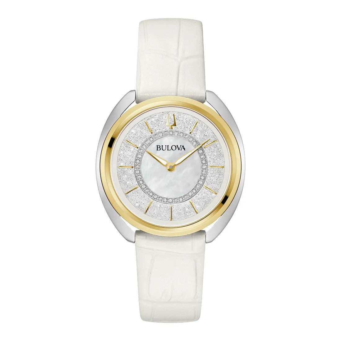 Bulova Duality Ladies Two Tone Diamond and Mother of Pearl Dial with Metal and Leather Strap Watch