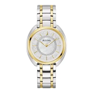 Bulova Duality Ladies Two Tone Diamond and Mother of Pearl Dial with Metal and Leather Strap Watch