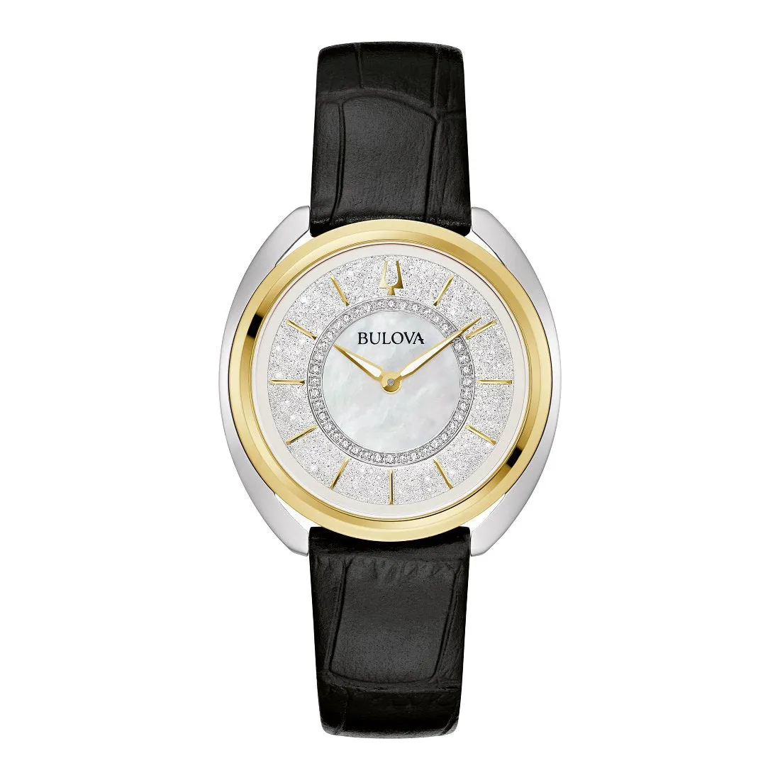 Bulova Duality Ladies Two Tone Diamond and Mother of Pearl Dial with Metal and Leather Strap Watch