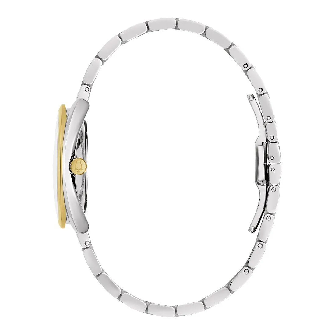 Bulova Duality Ladies Two Tone Diamond and Mother of Pearl Dial with Metal and Leather Strap Watch