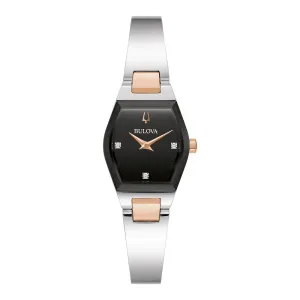 Bulova Gemini Ladies Two Tone Diamond and Black Dial Watch