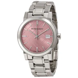 Burberry Silver Stainless Steel Pink Dial Quartz Watch for Ladies - BU9124