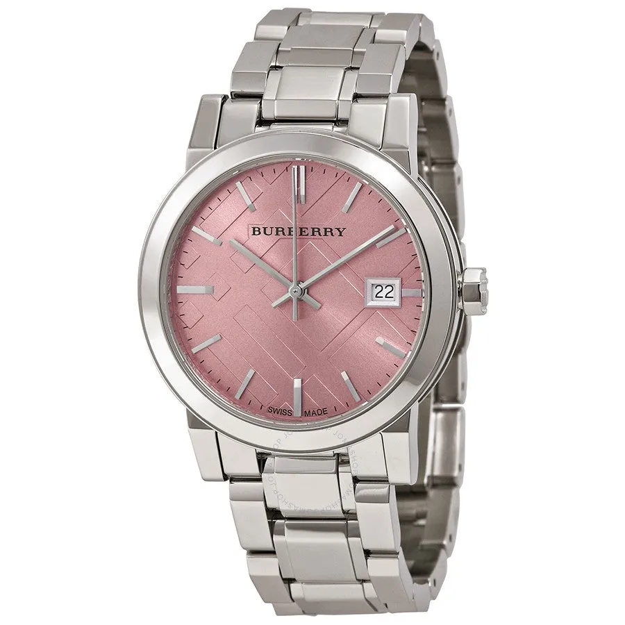 Burberry Silver Stainless Steel Pink Dial Quartz Watch for Ladies - BU9124