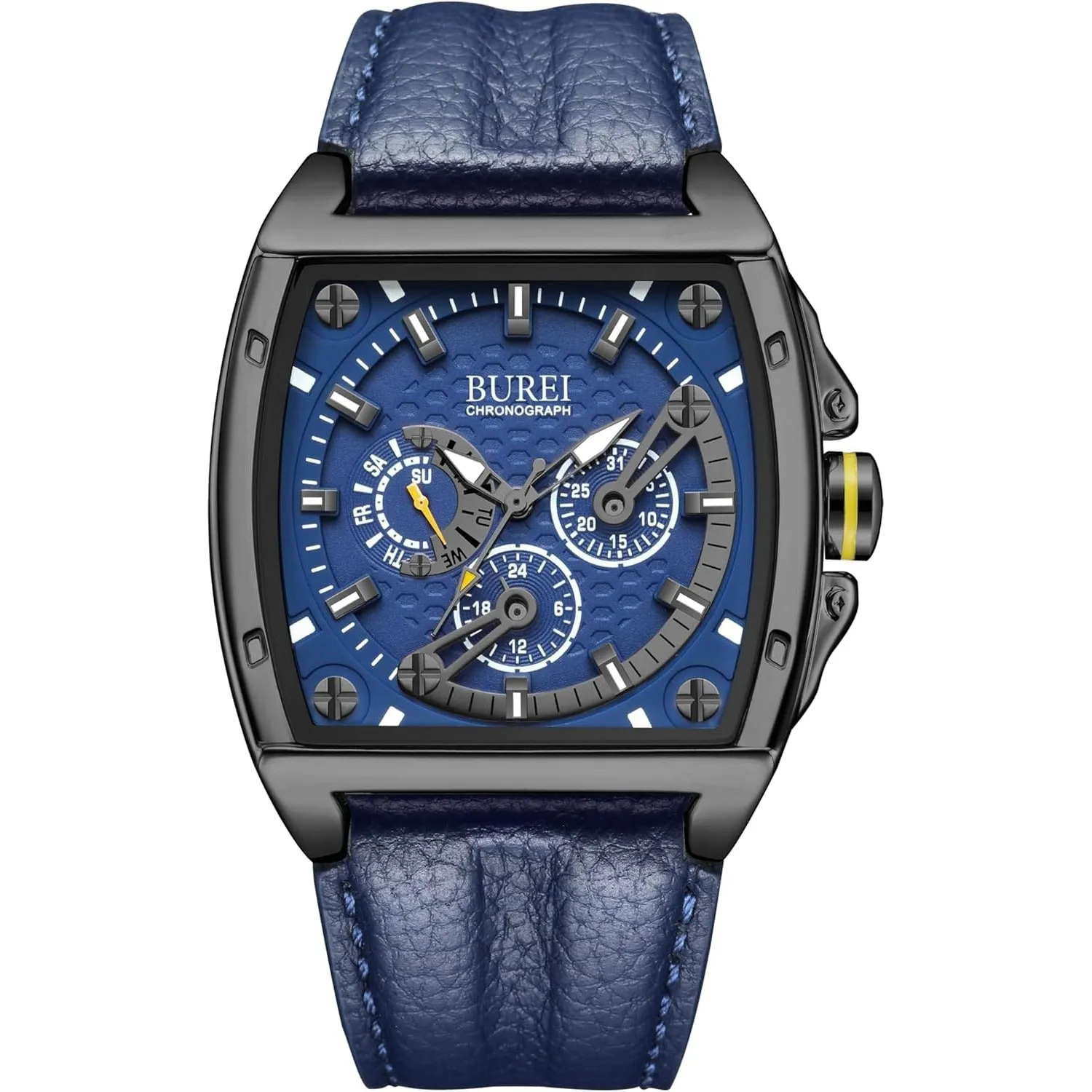 BUREI Men Wrist Watches Fashion Analog Leather Quartz Waterproof Watches for Men
