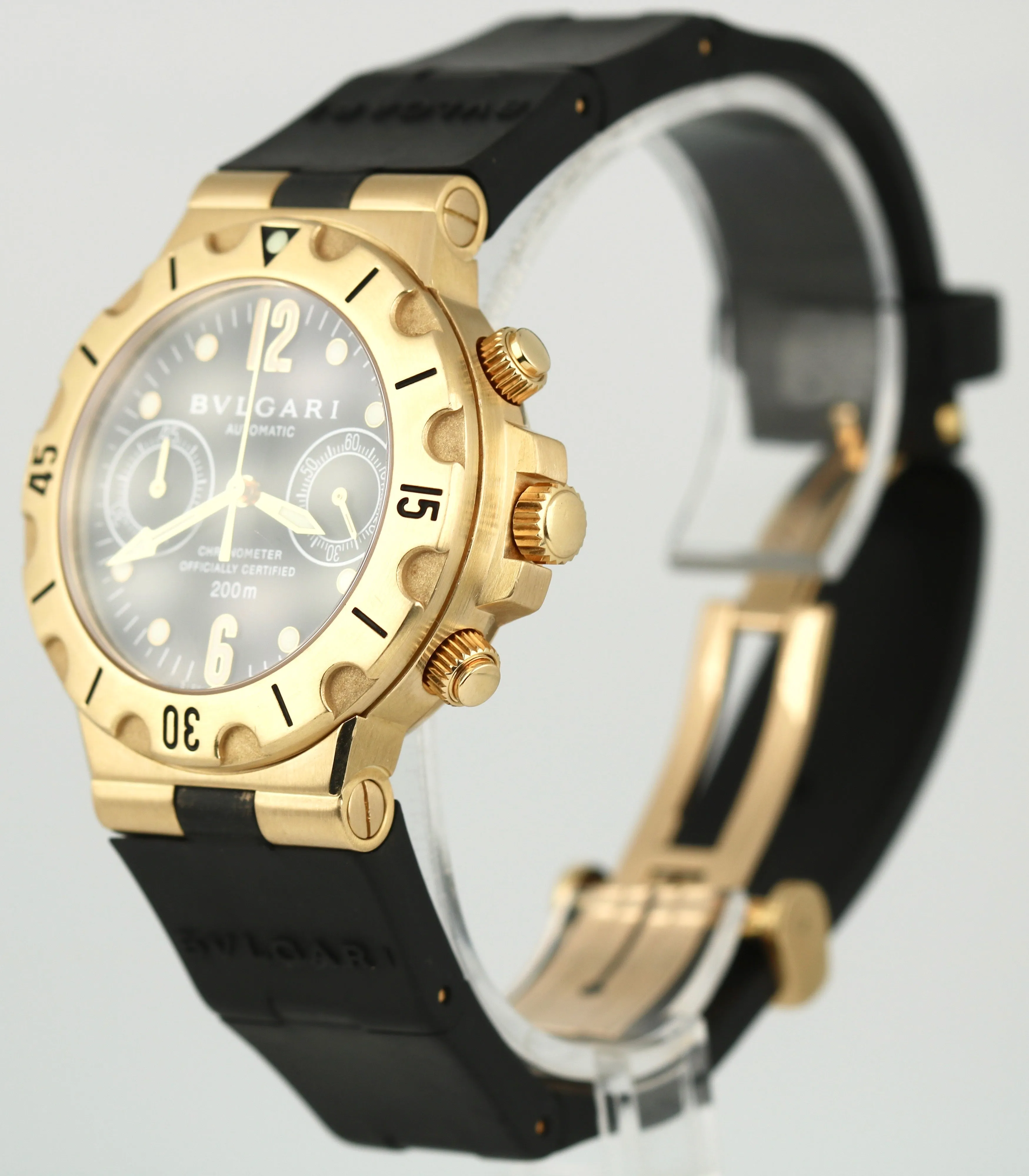 BVLGARI Bulgari Diagono Automatic Acqua Scuba 18K Yellow Gold Black 38mm Watch