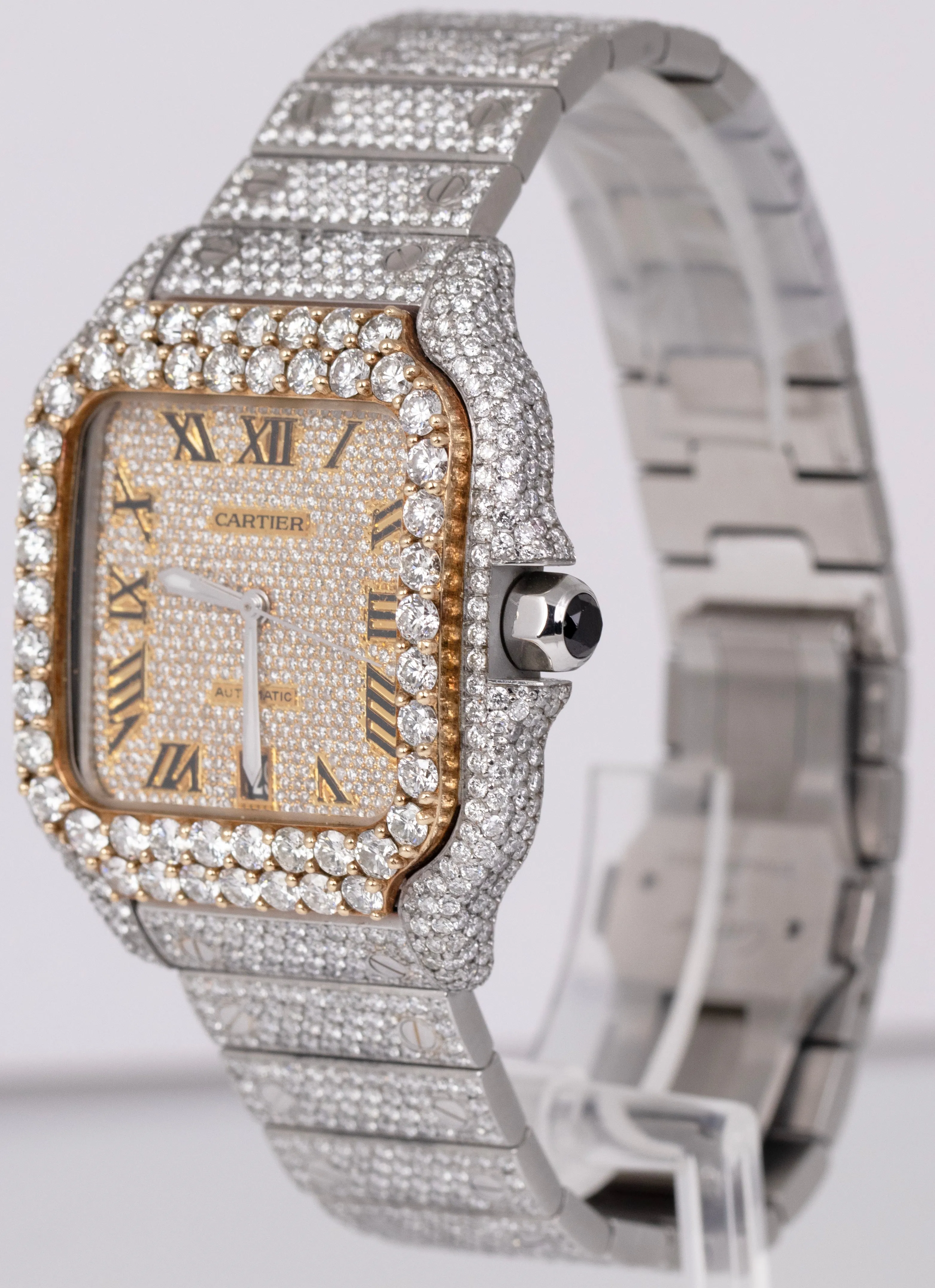 Cartier Santos 39.8mm DIAMOND BUST DOWN Automatic Stainless Steel Watch 4072