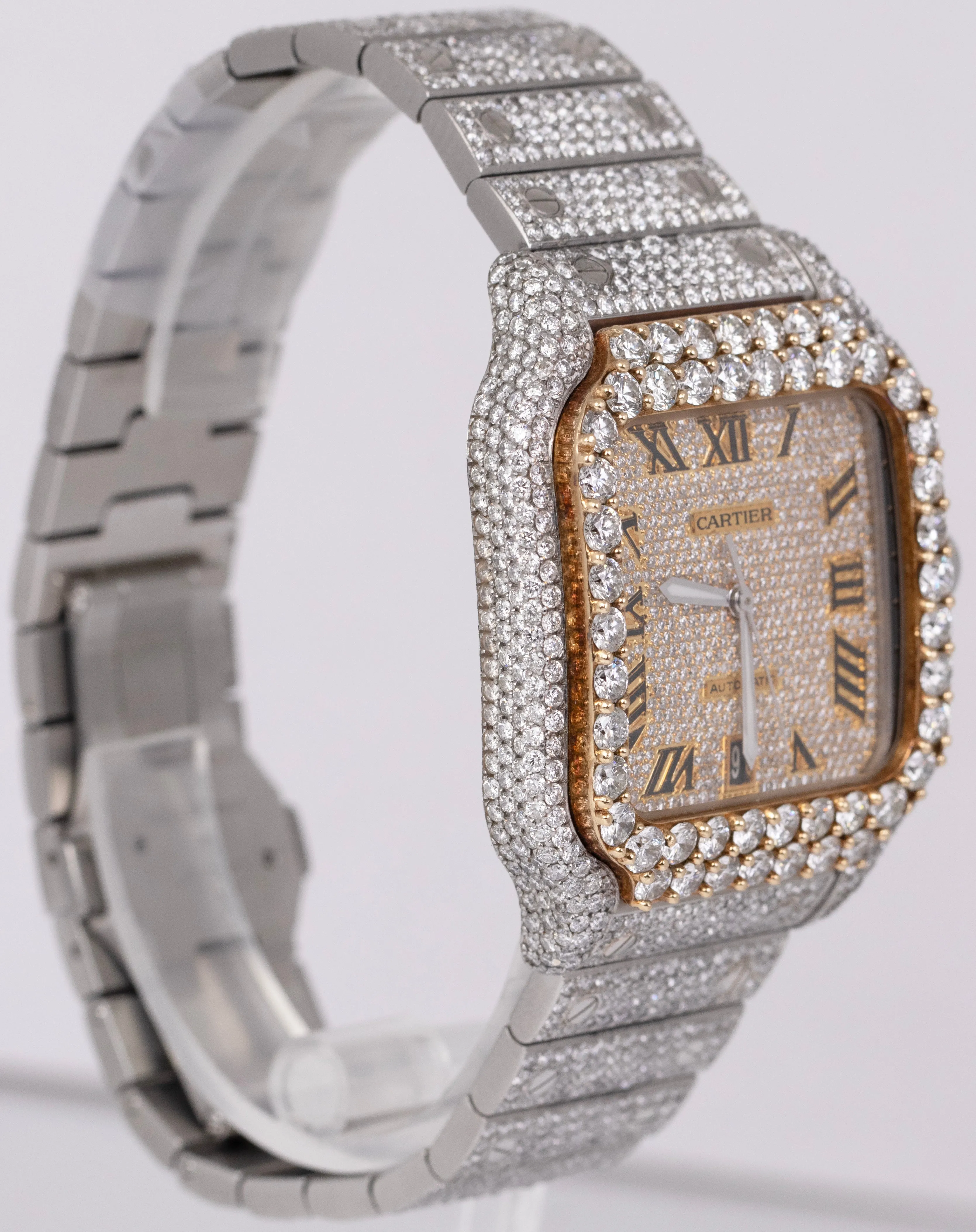 Cartier Santos 39.8mm DIAMOND BUST DOWN Automatic Stainless Steel Watch 4072