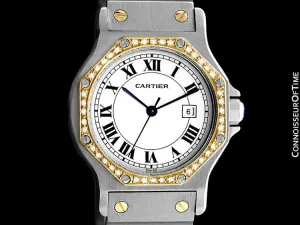 Cartier Santos Octagon Mens Midsize Watch, Automatic - Stainless Steel, 18K Gold and Diamonds