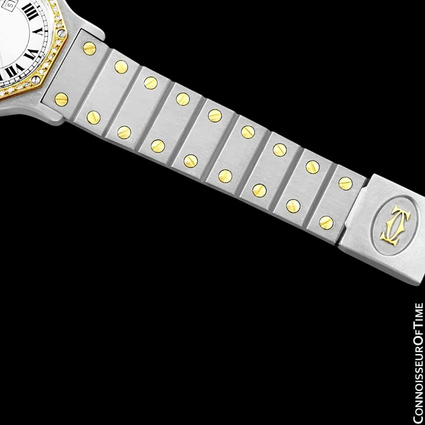 Cartier Santos Octagon Mens Midsize Watch, Automatic - Stainless Steel, 18K Gold and Diamonds