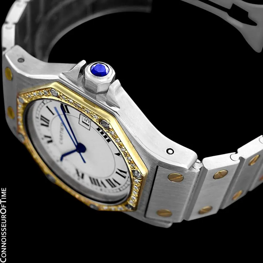 Cartier Santos Octagon Mens Midsize Watch, Automatic - Stainless Steel, 18K Gold and Diamonds