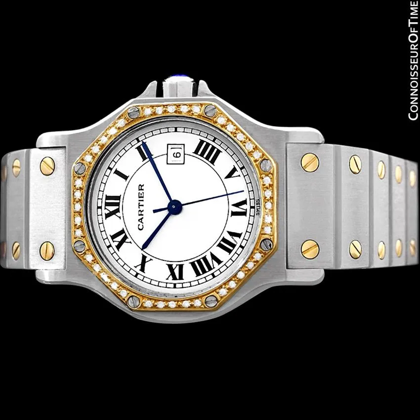 Cartier Santos Octagon Mens Midsize Watch, Automatic - Stainless Steel, 18K Gold and Diamonds