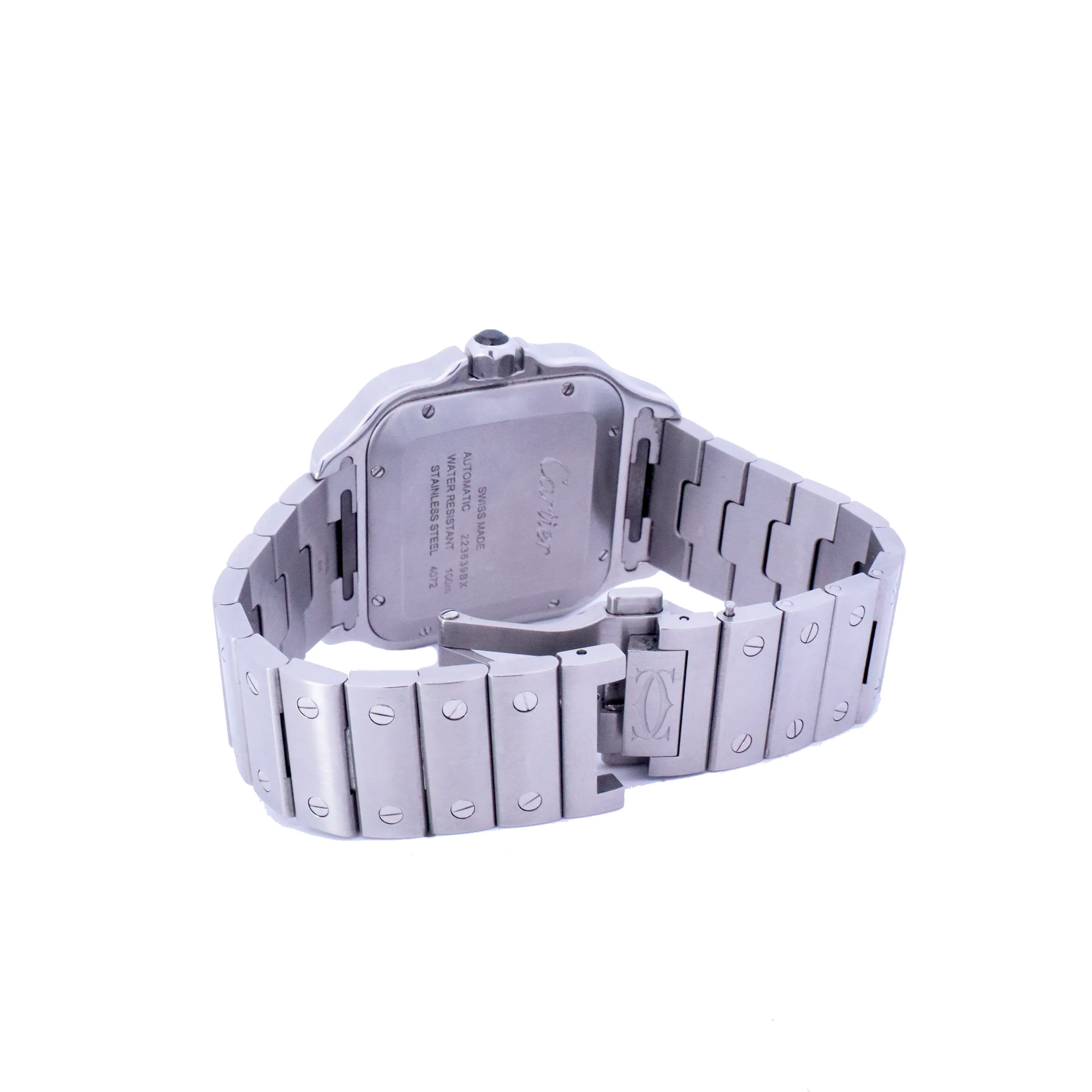 Cartier Santos Stainless Steel 42mm Iced Out Bezel Grey Dial Watch | Ref# WSSA0037