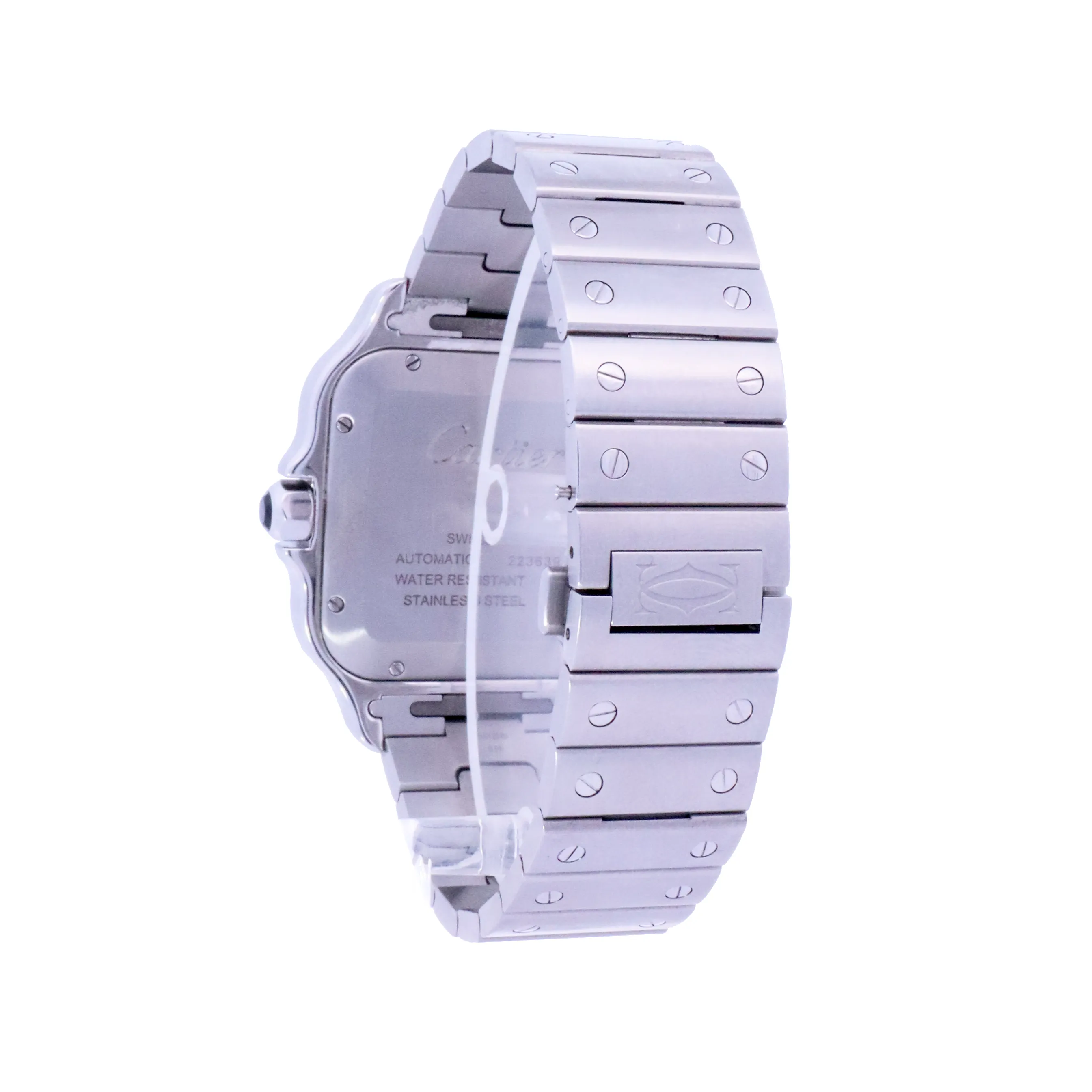 Cartier Santos Stainless Steel 42mm Iced Out Bezel Grey Dial Watch | Ref# WSSA0037