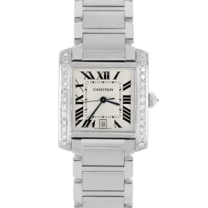 Cartier Tank Francaise Steel DIAMONDS White Guilloche 28mm 2302 Watch