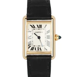 Cartier Tank Louis 18k Yellow Gold White Dial Black Leather 21mmx28mm 2442 Watch