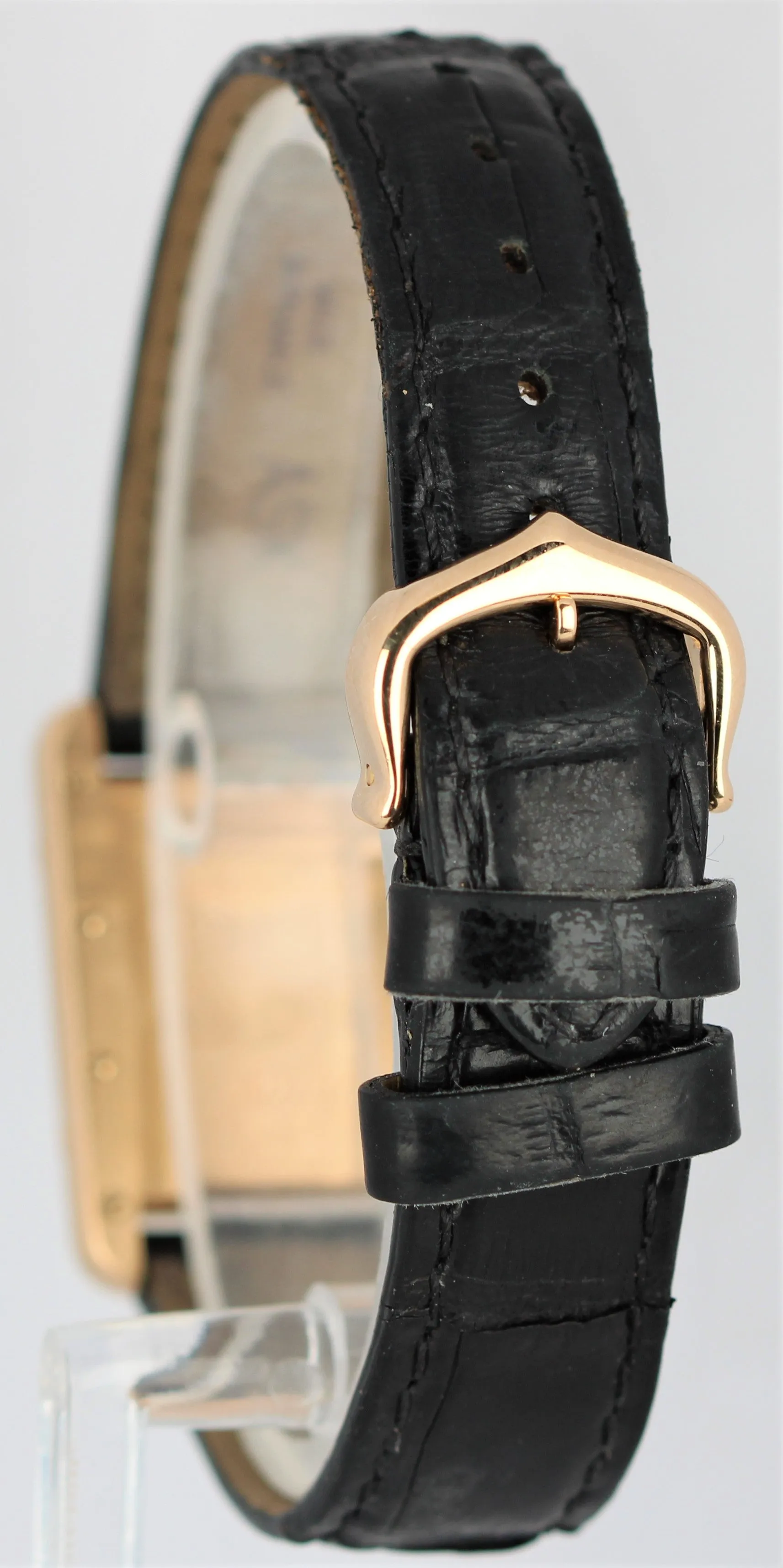 Cartier Tank Louis 18k Yellow Gold White Dial Black Leather 21mmx28mm 2442 Watch
