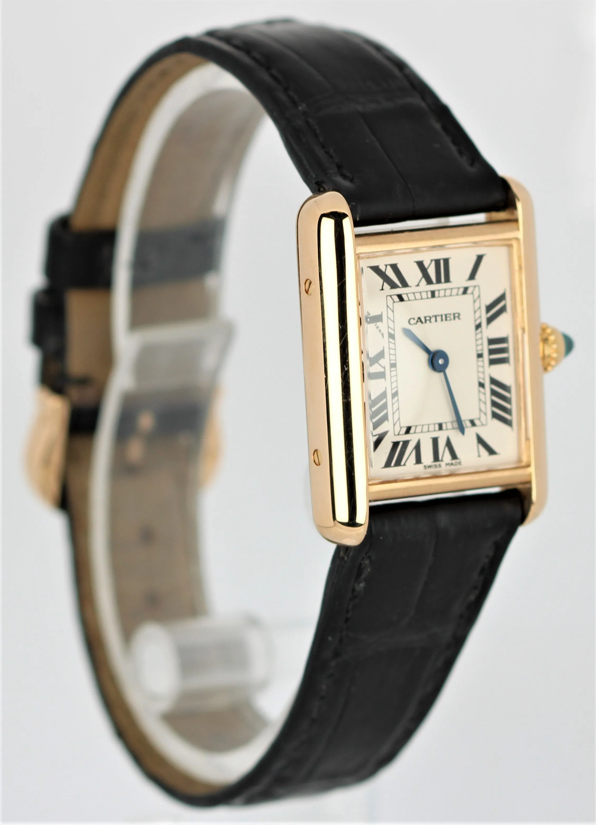 Cartier Tank Louis 18k Yellow Gold White Dial Black Leather 21mmx28mm 2442 Watch