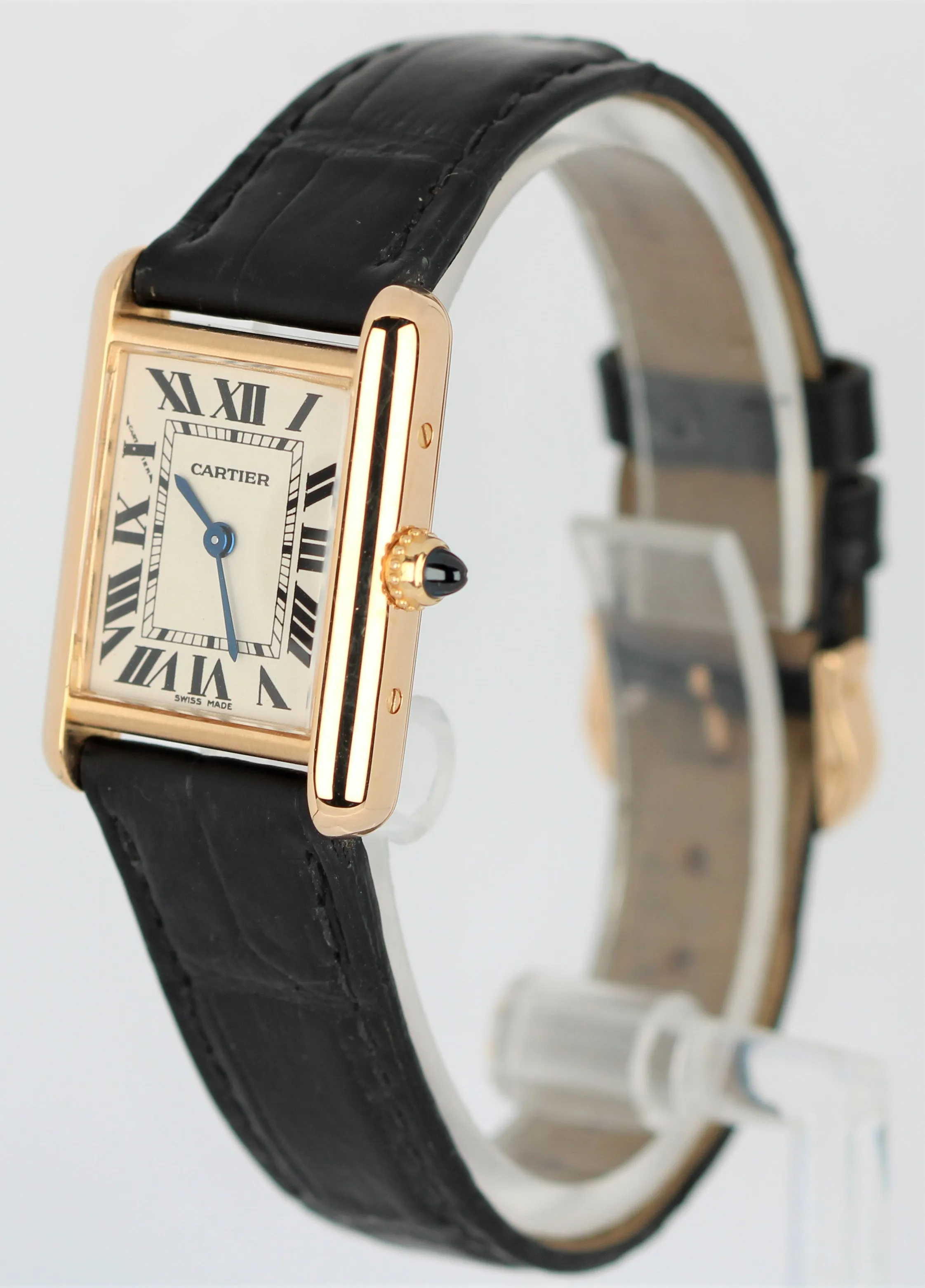 Cartier Tank Louis 18k Yellow Gold White Dial Black Leather 21mmx28mm 2442 Watch