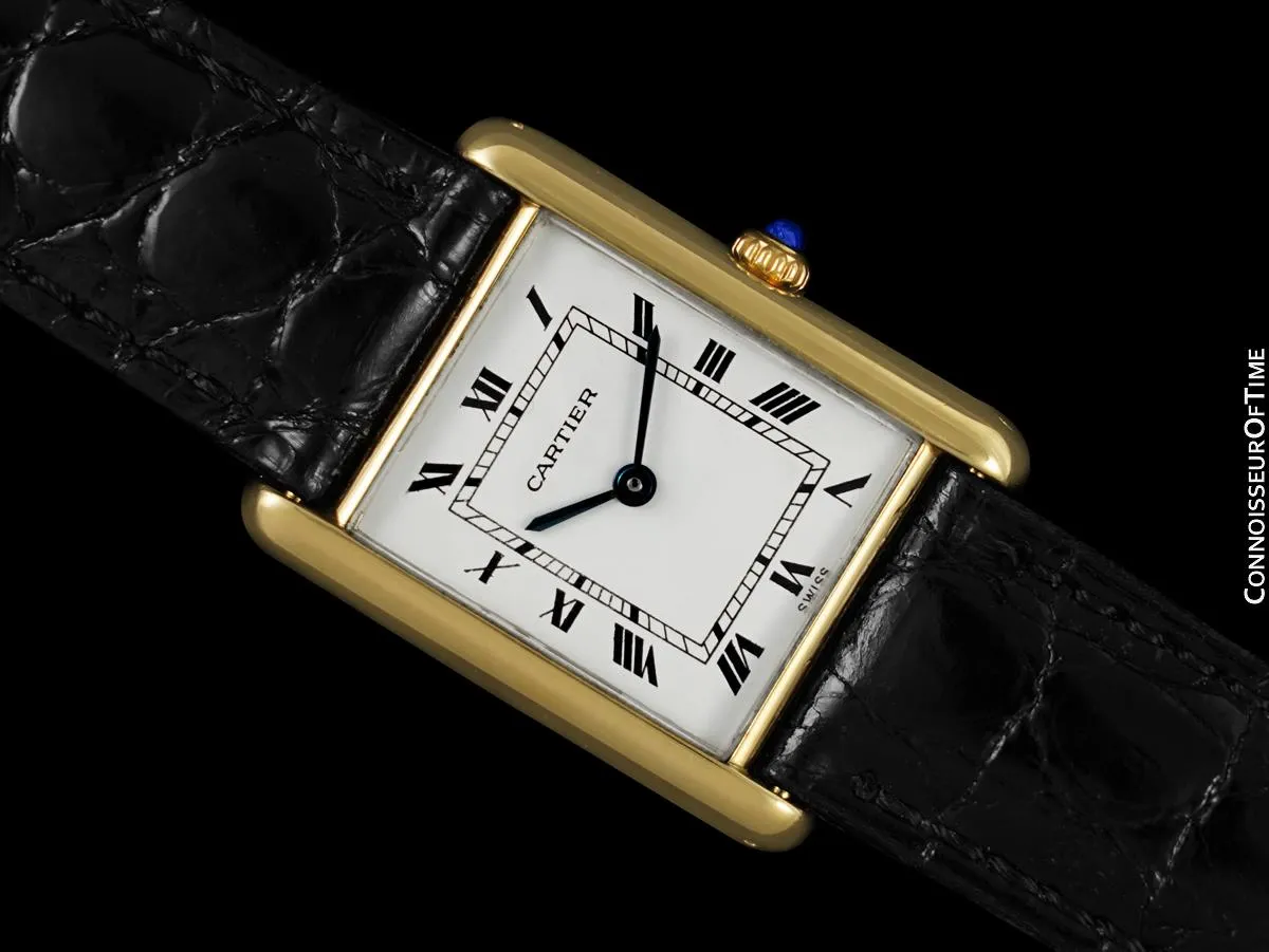 Cartier Tank Louis Vintage Mens Quartz Solid 18K Gold Watch - Cartier Pouch