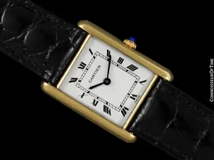 Cartier Tank Louis Vintage Mens Quartz Solid 18K Gold Watch - Cartier Pouch
