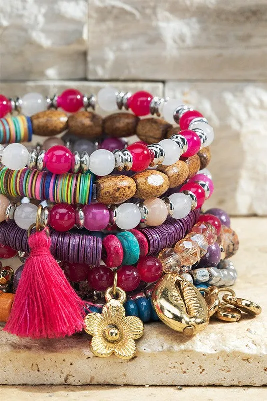 Cherry Soda Seed bracelet with charm accents *