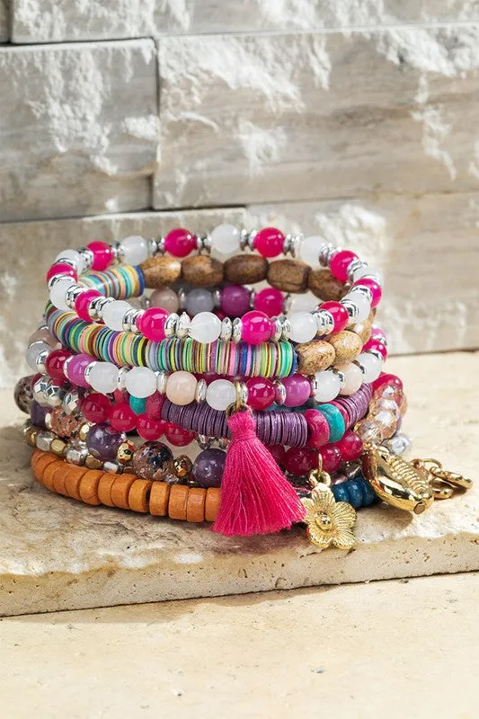 Cherry Soda Seed bracelet with charm accents *