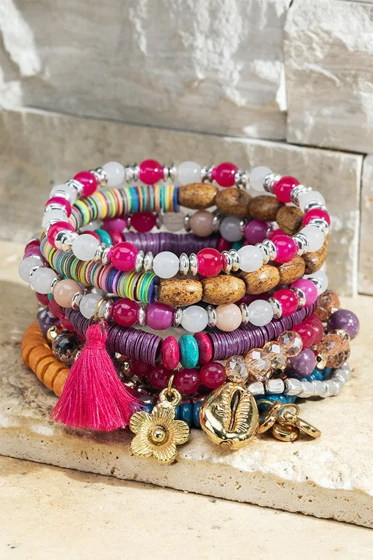 Cherry Soda Seed bracelet with charm accents *