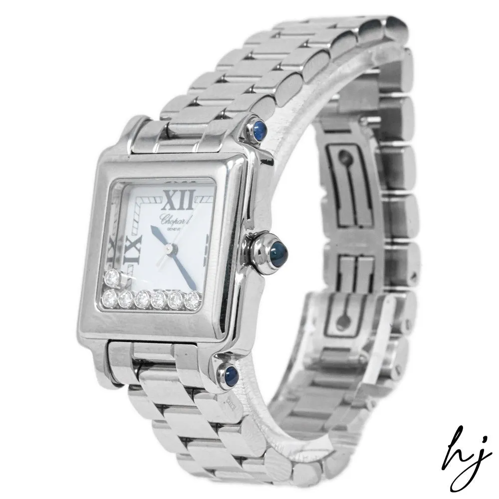 Chopard Lady's Happy Sport Stainless Steel 27mm White Roman Dial Watch w/ Floating Diamonds Reference #: 27/8349-23
