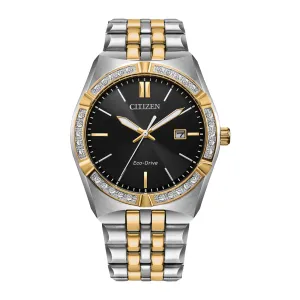 Citizen Corso Diamond Mens Eco Drive Two Tone Black Dial Watch