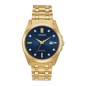 Citizen Corso Mens Eco Drive Gold Tone Diamond and Blue Dial Watch