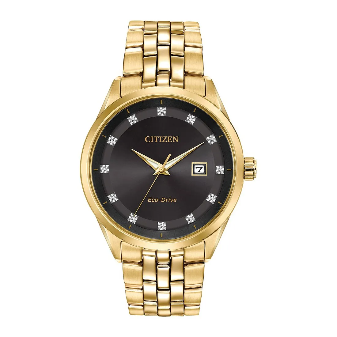 Citizen Corso Mens Eco Drive Gold Tone Diamonds and Black Dial Watch