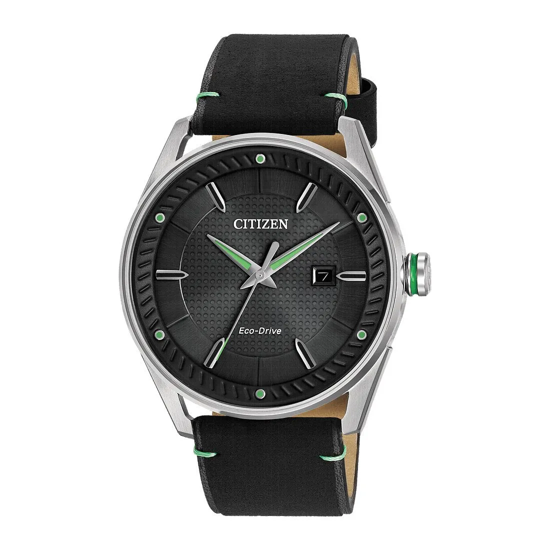 Citizen Drive Mens Eco Drive Stainless Steel Black Leather Strap Watch