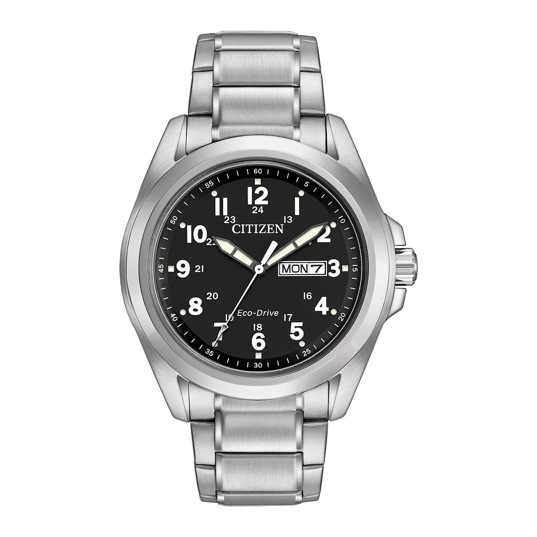 Citizen Garrison Mens Eco Drive Stainless Steel Black Dial Watch