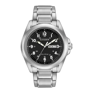 Citizen Garrison Mens Eco Drive Stainless Steel Black Dial Watch