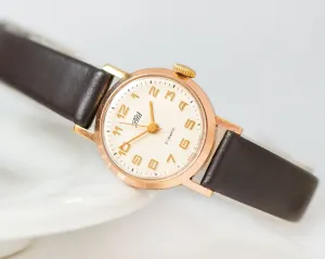 Classic women watch Dawn gold plated, shockproof lady watch vintage classic, watch for women delicate gift, new genuine leather strap