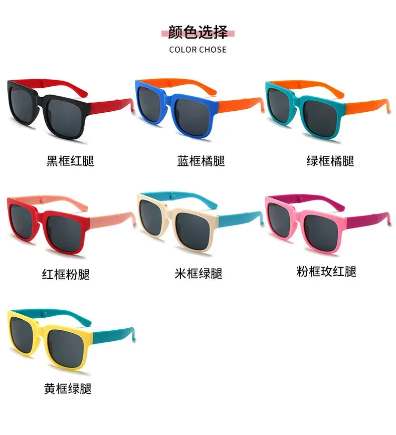 Colorful Folding Sunglasses Outdoor Kids Sunglasses Boys Girls Brand Design Square Glasses Children Eyewear Protection Uv400
