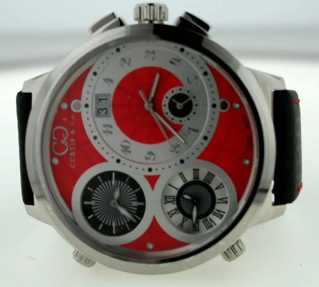 CURTIS & CO. BIG TIME WORLD RED DIAL STEEL 4 TIME ZONE