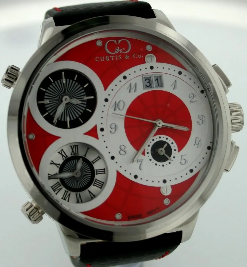 CURTIS & CO. BIG TIME WORLD RED DIAL STEEL 4 TIME ZONE