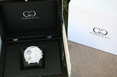 Curtis & Co. Mens Big Time World Watch Diamonds 57mm Diamond Bezel Dial Lugs