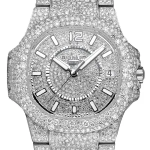 Custom Diamond Set Patek Philippe Ladies Nautilus 7011/1G-001 White Gold Watch