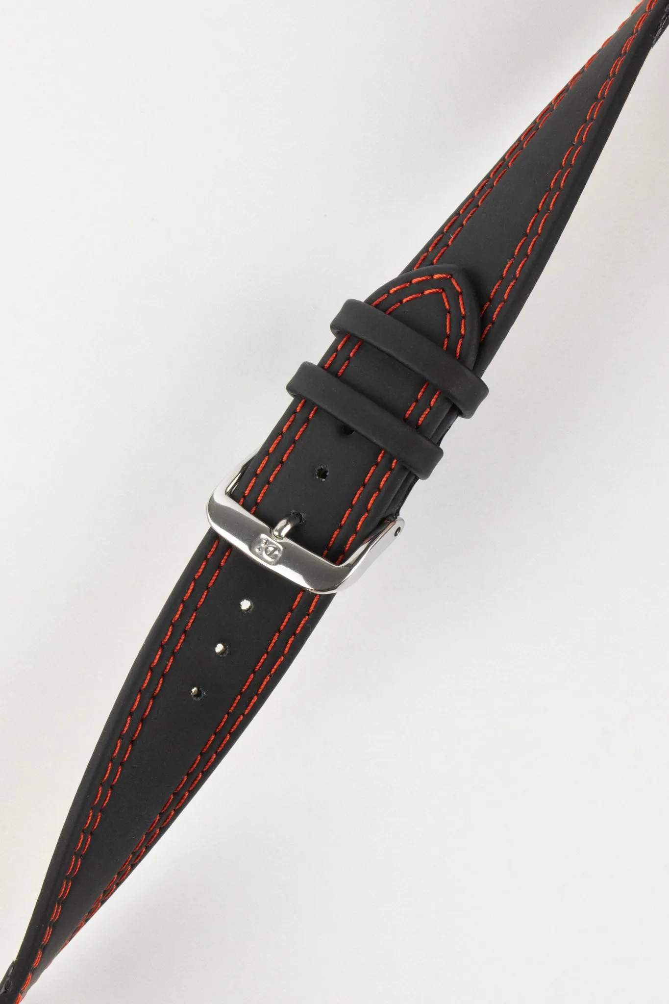 Di-Modell COLORADO Rubber-Coated Leather Watch Strap in BLACK with RED Stitching