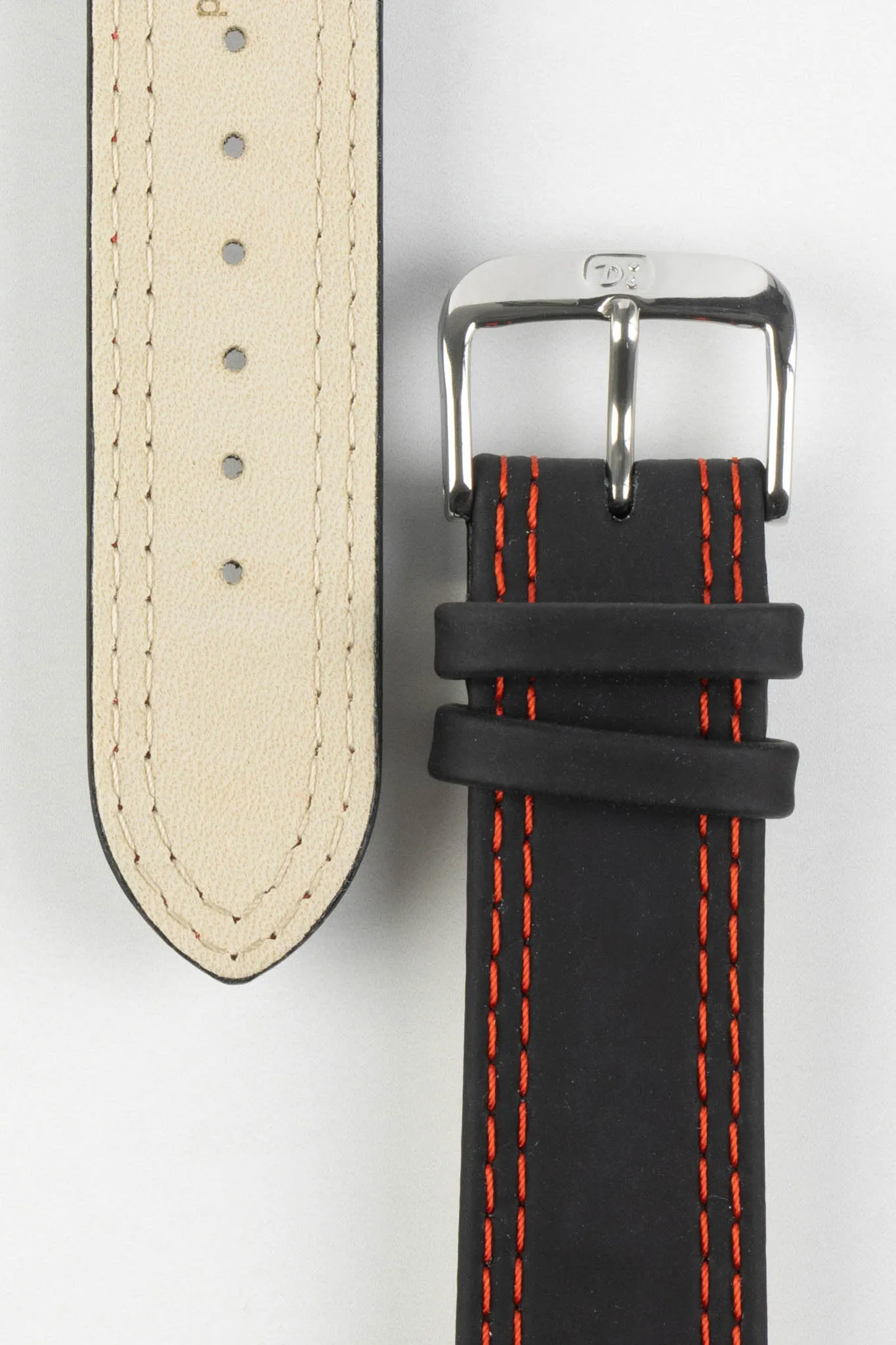 Di-Modell COLORADO Rubber-Coated Leather Watch Strap in BLACK with RED Stitching