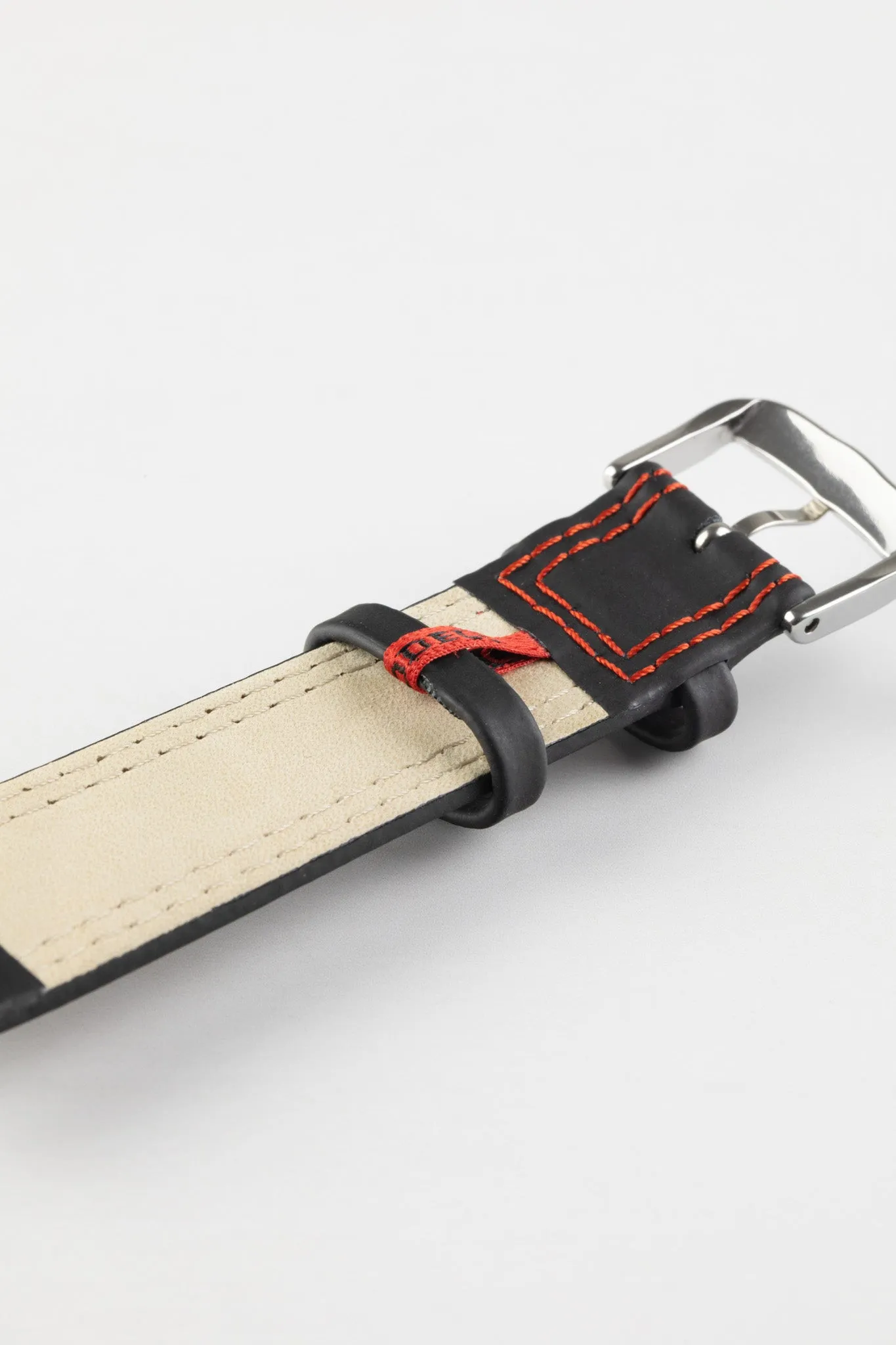Di-Modell COLORADO Rubber-Coated Leather Watch Strap in BLACK with RED Stitching