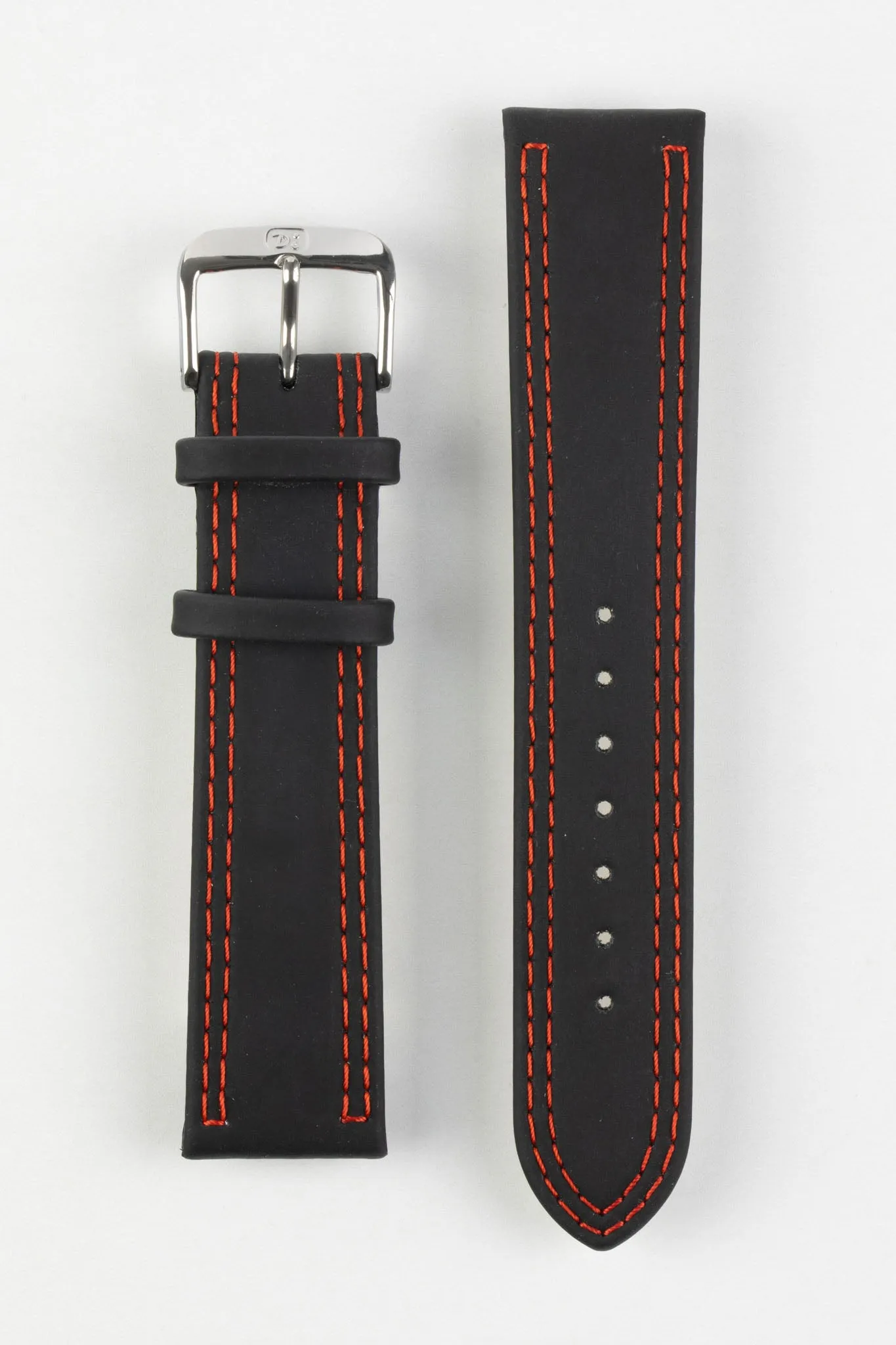 Di-Modell COLORADO Rubber-Coated Leather Watch Strap in BLACK with RED Stitching