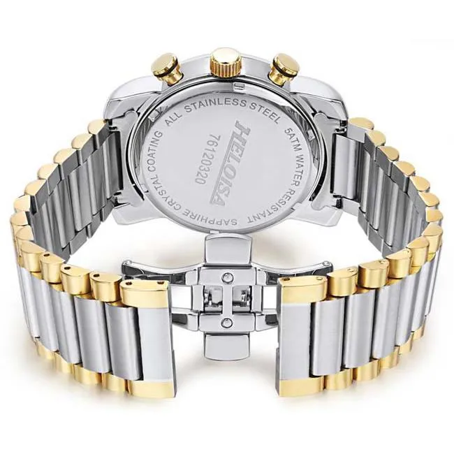 Dual Tone Stainless Steel with Black Dial Chronos Watch  For Men - Heloisa 76120320