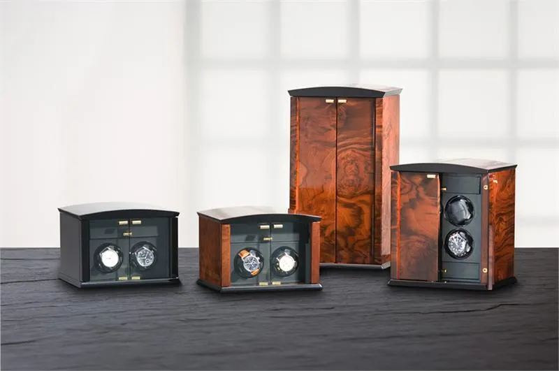 Elma Motion Corona 2 Double Watch winder - Burl Wood Piano Finish/Burl Wood Doors